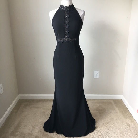 Black lace inset T-back mermaid gown dress - Picture 2 of 8